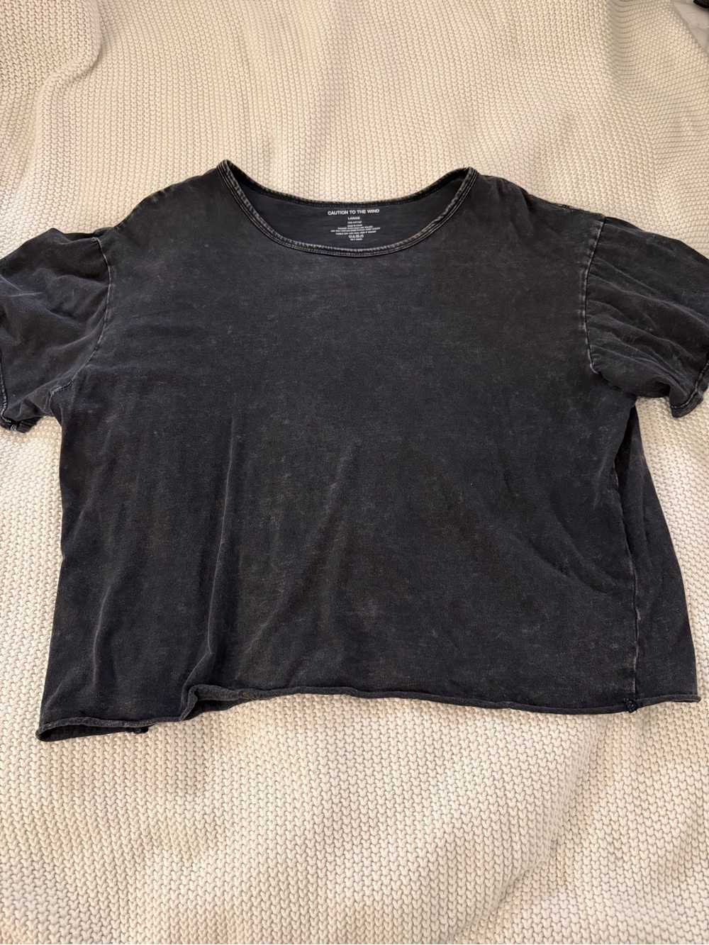 Caution To The Wind Acid Washed Black Short Sleeve Tee